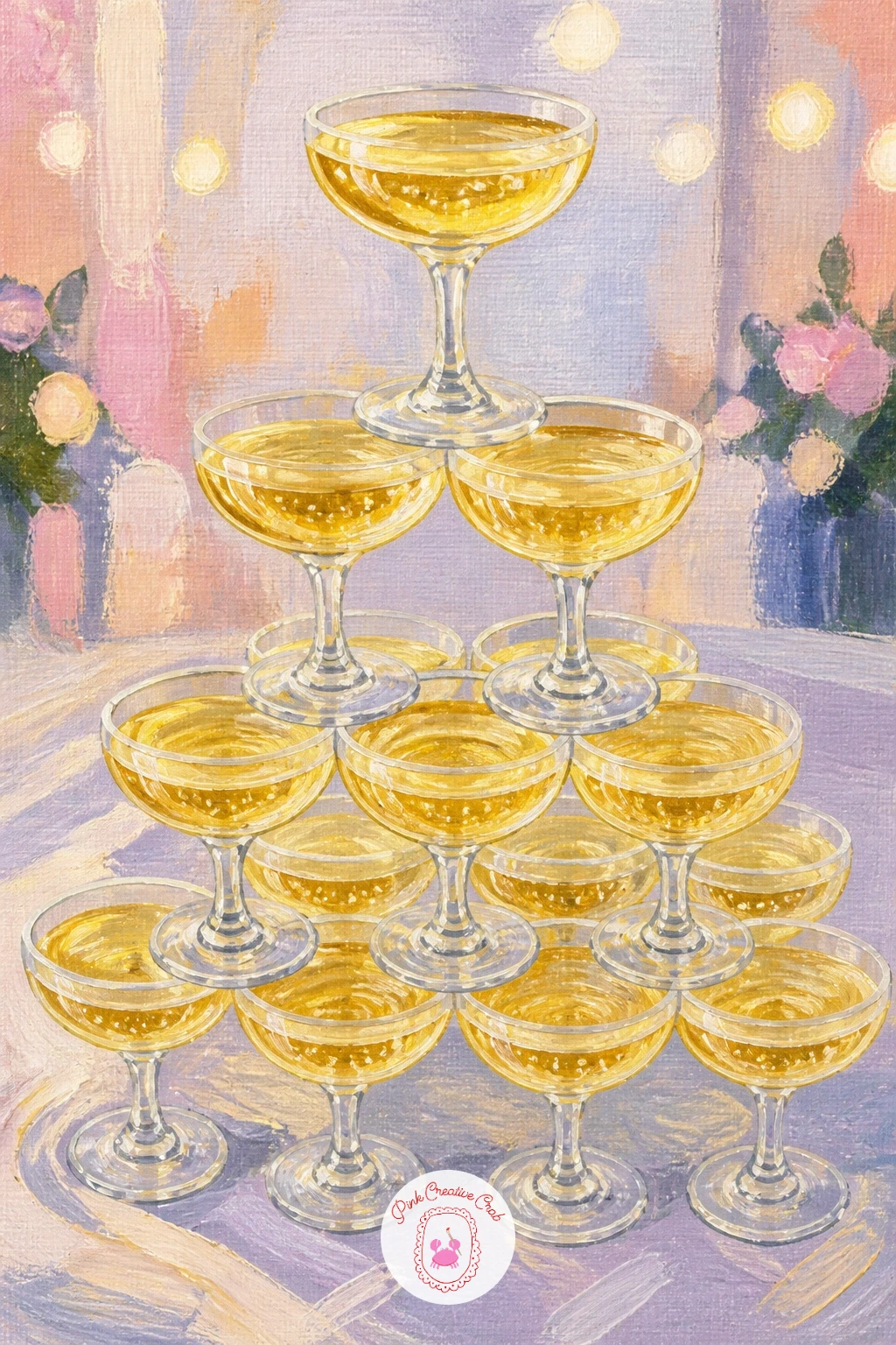 Champagne Tower at a Party — Step up to the busiest scene on the list: a champagne tower is several coupe glasses stacked in a pyramid, so work out your eye