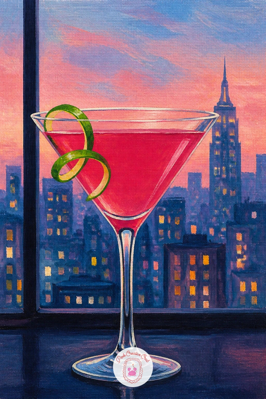 Cosmopolitan by a City Window — Turn to a window scene next, where light source matters more than anything else: a cosmopolitan silhouetted against a city
