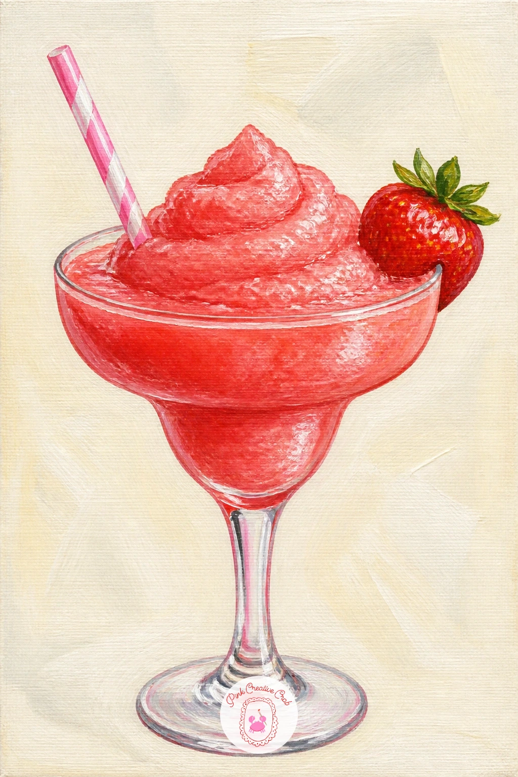 Frozen Strawberry Daiquiri — Return to a single glass with a texture challenge: a frozen strawberry daiquiri is slushy rather than liquid, so the surface needs