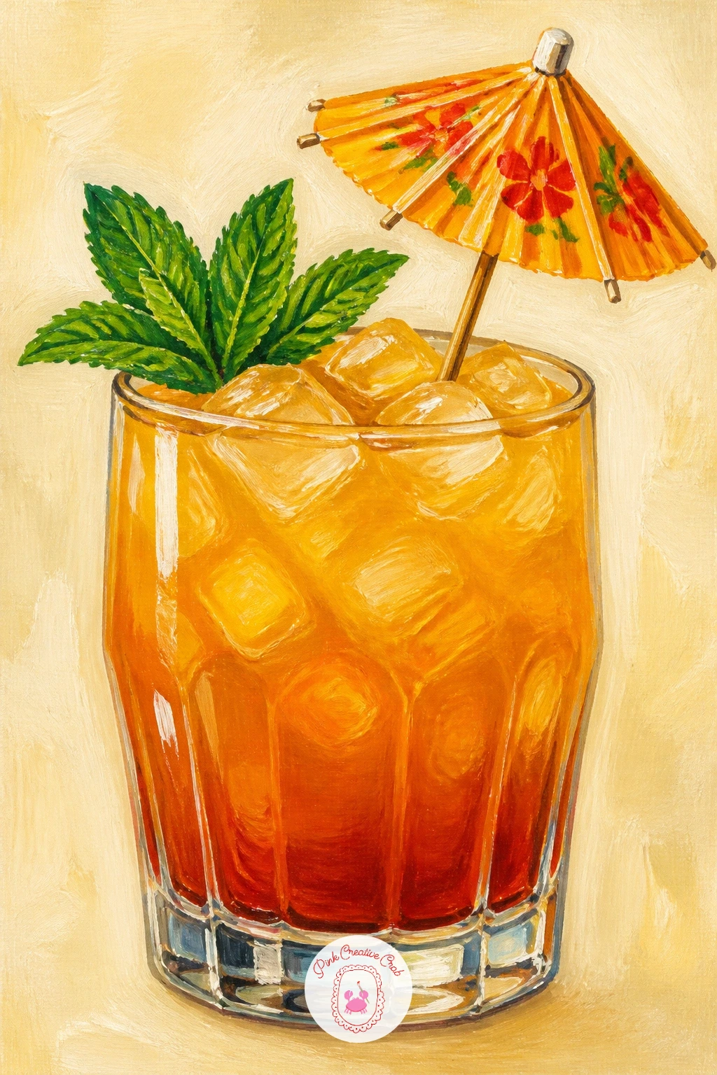 Mai Tai With a Paper Umbrella — Work on a warm two-tone liquid next: a mai tai traditionally layers dark rum over a lighter orange base, which gives you a