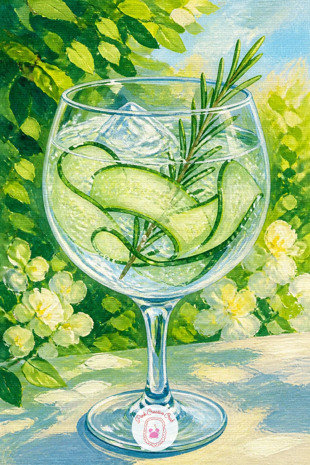 Gin and Tonic With Cucumber in a Garden — Place the next glass outdoors properly: a gin and tonic in a garden setting means thinking about where the light