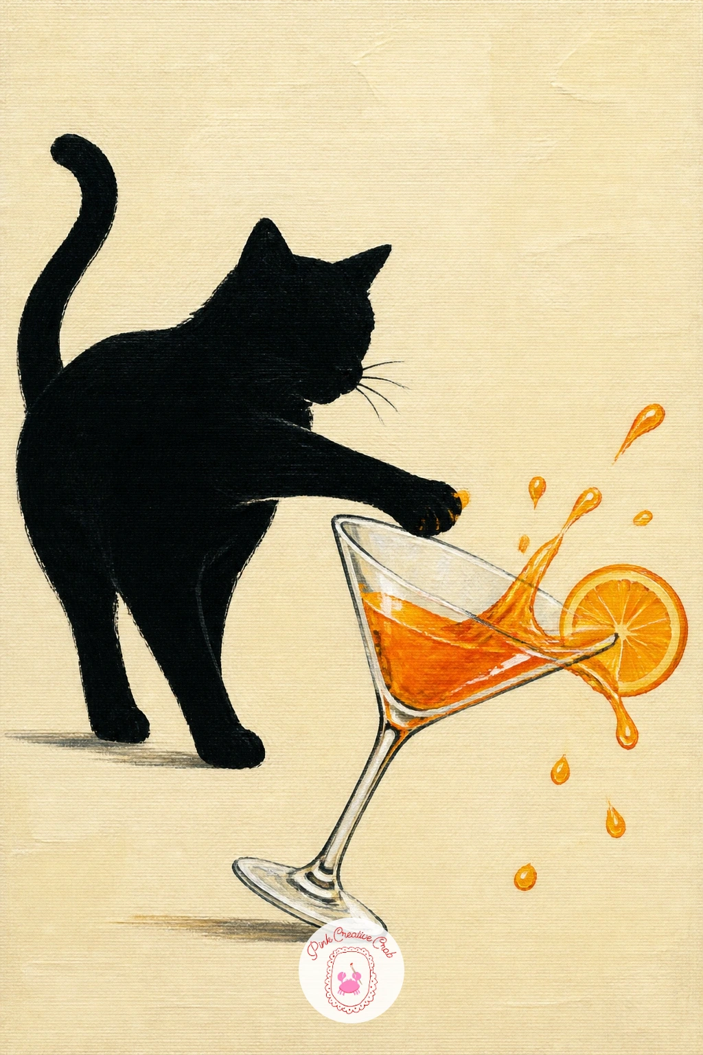Cat Knocking Over a Cocktail — Add a little chaos and humor: a cat mid-swipe at a cocktail glass is a moment of action, so sketch the knocked glass tilted at a