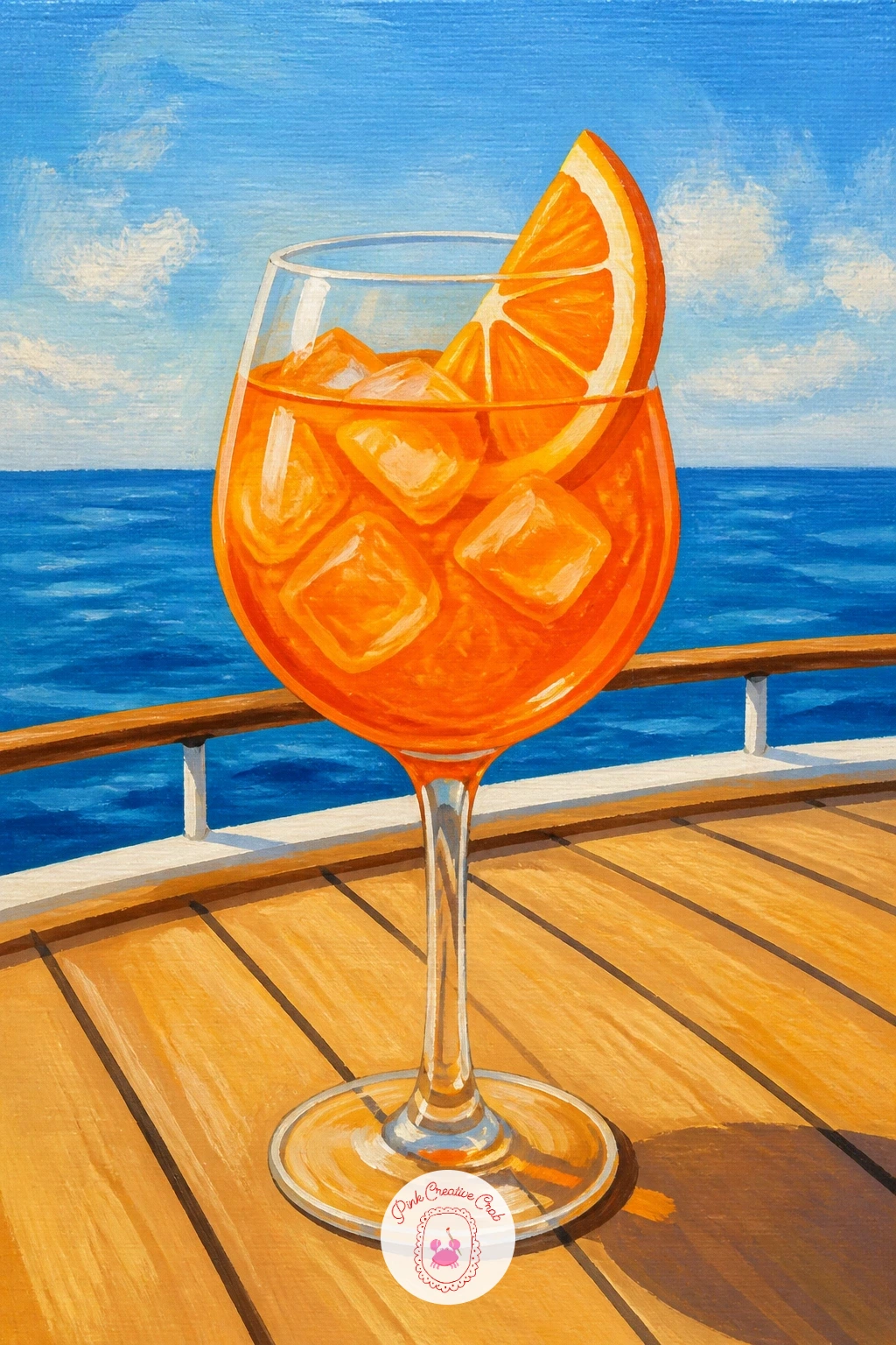Spritz on a Boat Deck — Carry the breezy mood out to sea: a spritz on a boat deck mixes a bright glass with the horizontal lines of water and wooden decking