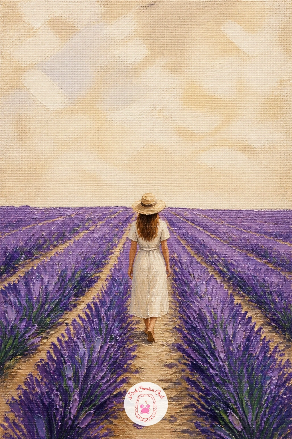 Girl In A Straw Hat Walking The Rows — Once you are comfortable with field stripes, add a figure to bring the scene to life: a girl in a straw hat walking