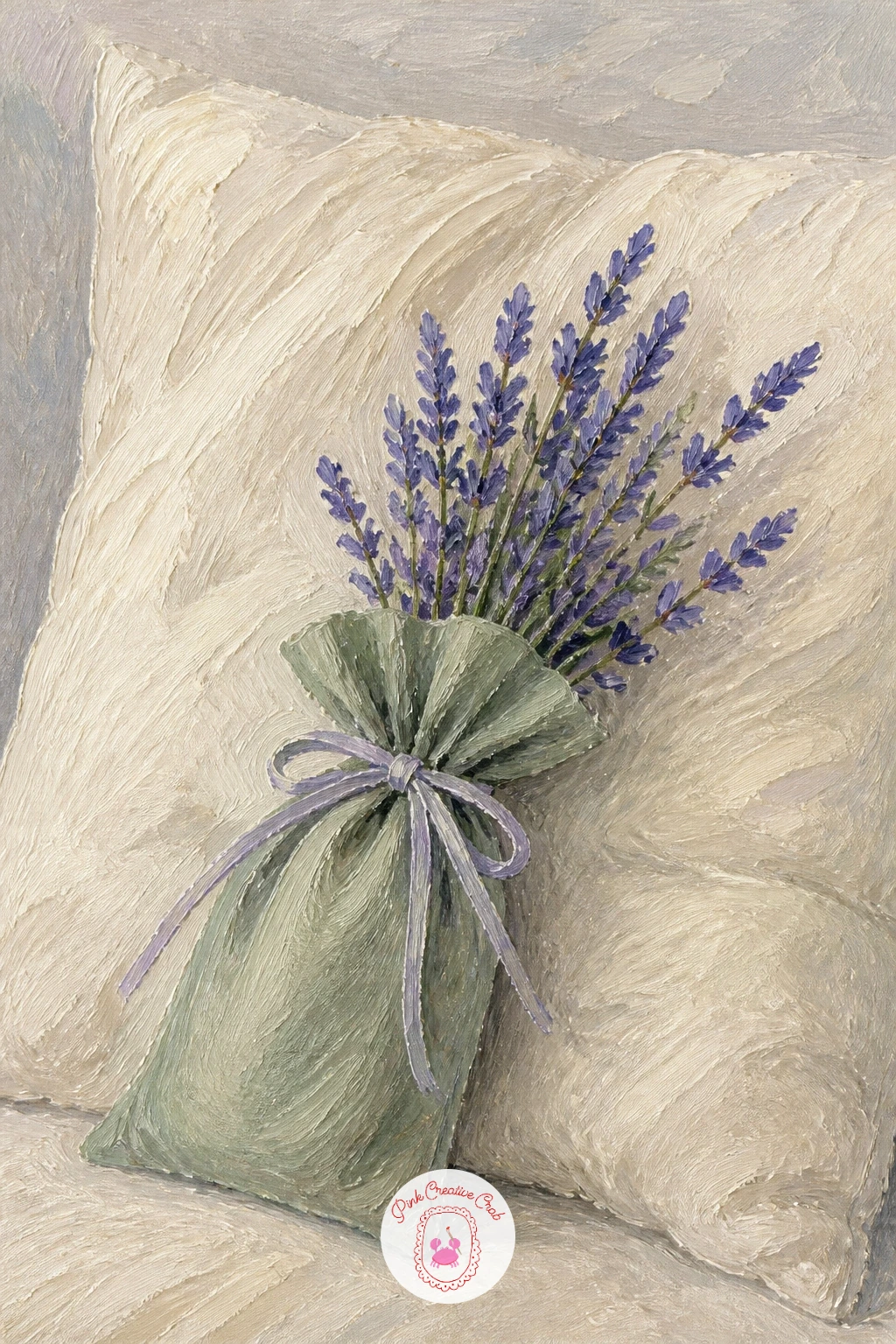 Lavender Sachet On A Linen Pillow — Bring the scale right down with a lavender sachet resting on a linen pillow, a cosy still life you can finish quickly.