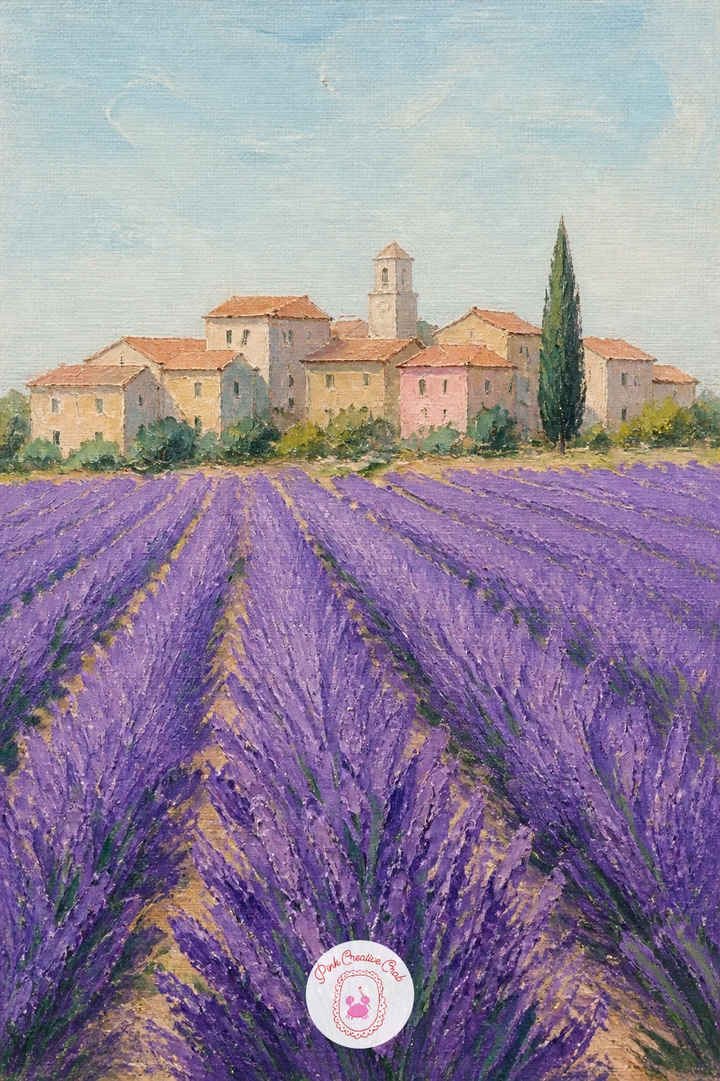 Provence Village With Lavender In Front — Widen the view again for a Provence village with lavender in front, which works nicely as a companion piece to the