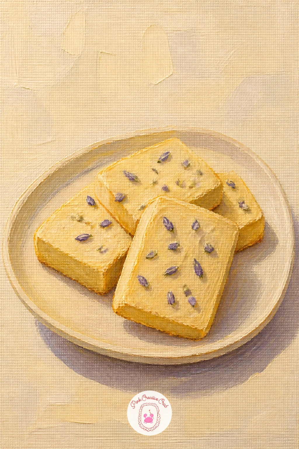 Lavender Shortbread On A Plate — Settle into a cosy kitchen still life with lavender shortbread on a plate, a small food subject that pairs warm and cool