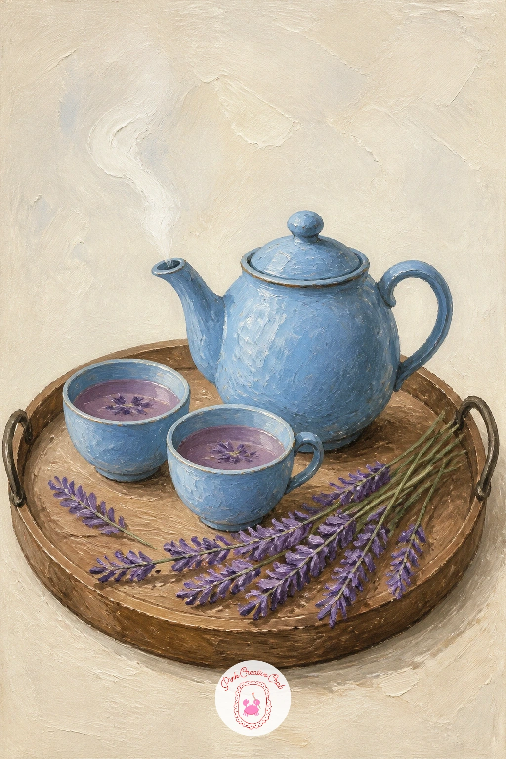 A Tea Tray With Lavender Tea — Settle back into stillness with a tea tray with lavender tea, a calm indoor still life with a little more detail than the