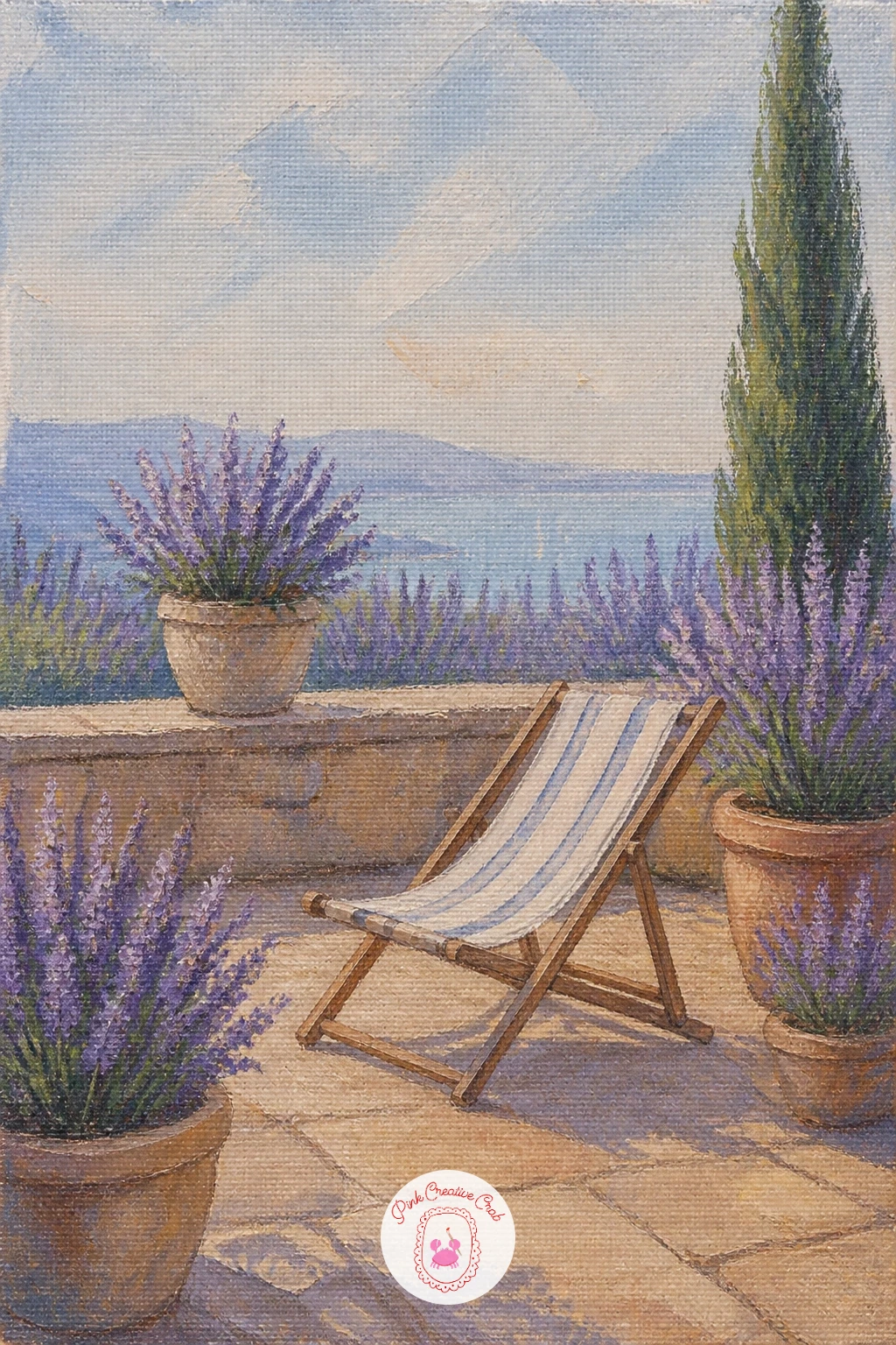 Lavender-Lined Terrace With A Lounge Chair — Give yourself a wider, more relaxed scene with a lavender-lined terrace with a lounge chair, the kind of view you