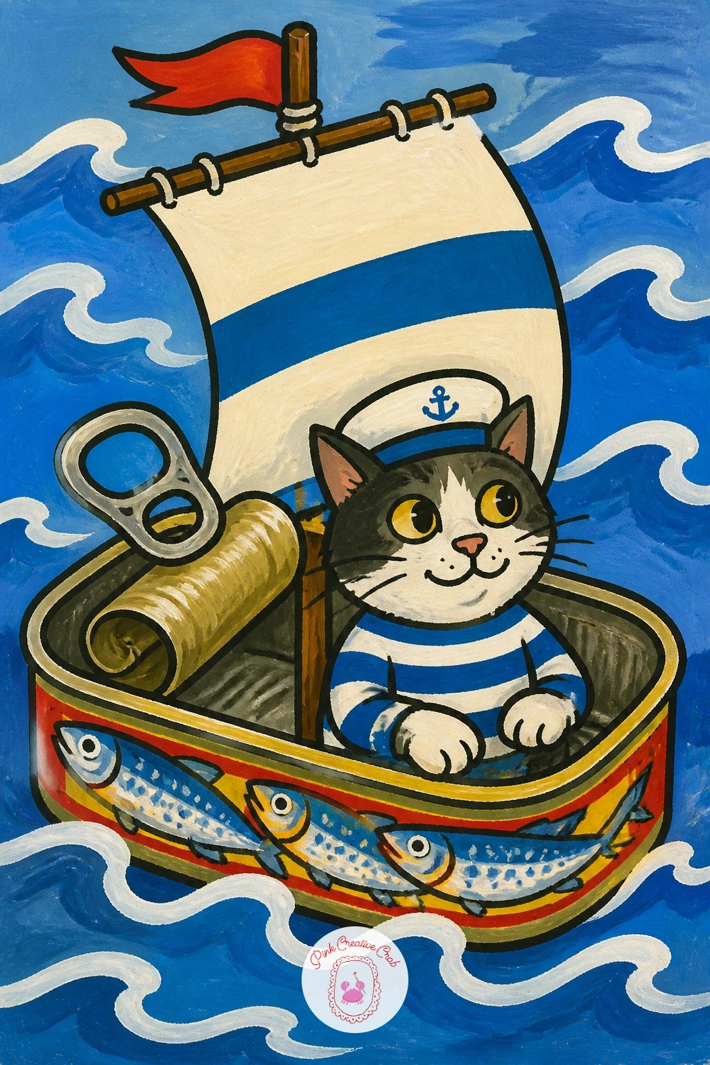 Sardine Tin Boat With Cat Sailor — Once the straightforward tin feels comfortable, turn it into something playful: an open sardine tin floating like a tiny