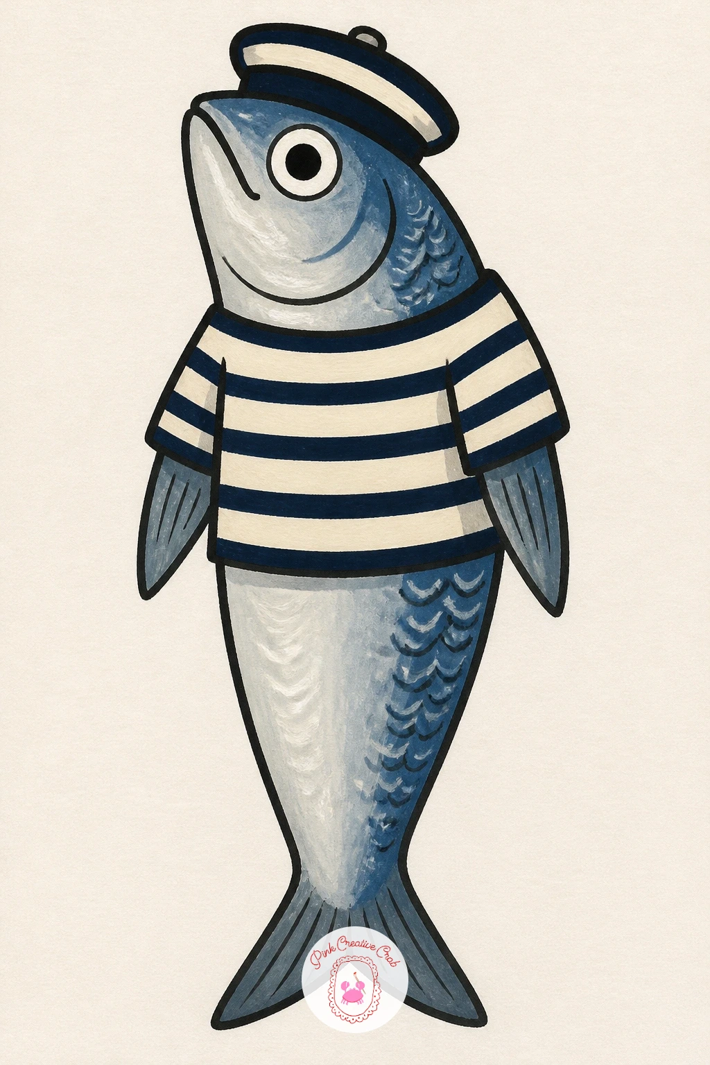 Sardine in a Sailor Shirt — Give a single sardine a full character turn by dressing it in a striped sailor shirt, standing upright on its tail like a little