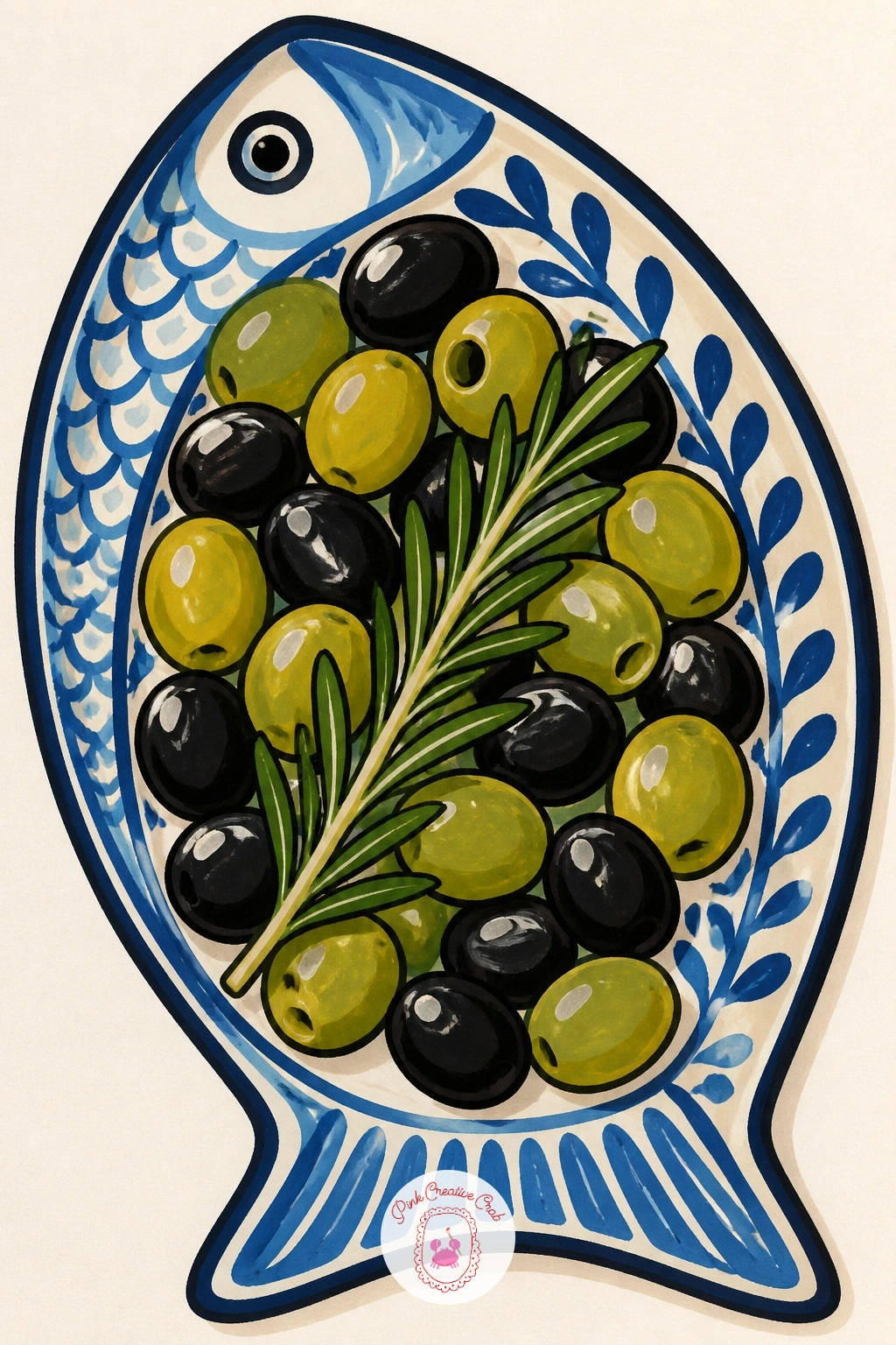 Sardine-Shaped Plate With Olives — Paint a ceramic plate shaped like a sardine itself, piled with olives, a fun bit of trompe l'oeil for anyone into quirky