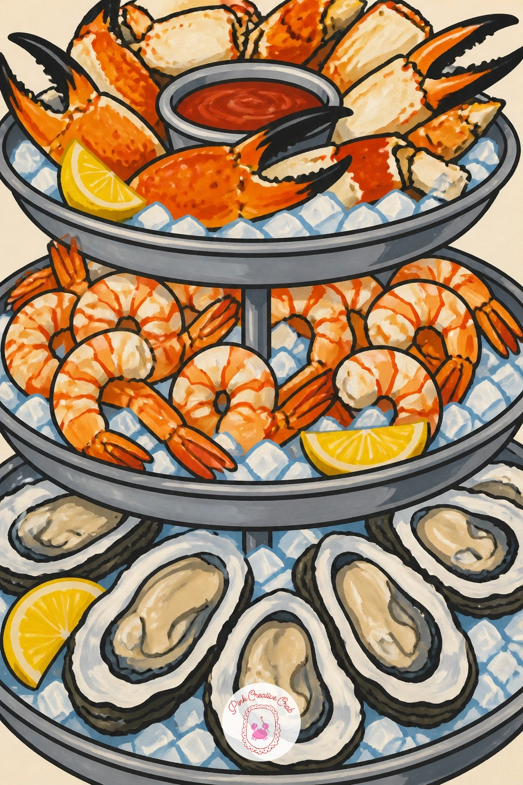 Seafood Tower on Crushed Ice — Step the series up into a full seafood tower, shrimp, crab claws and oysters stacked over a mound of crushed ice on a tiered