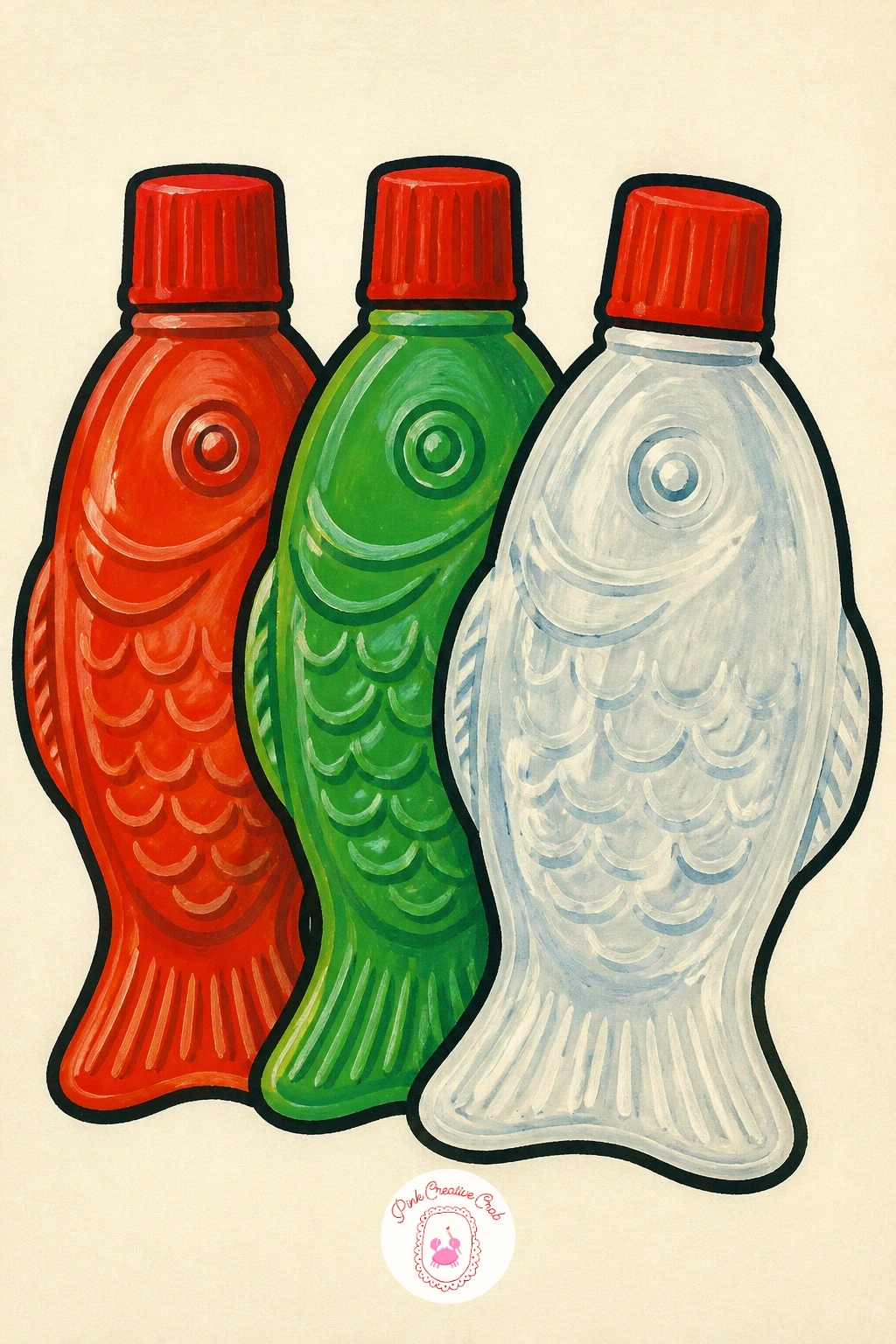 Fish-Shaped Soy Sauce Bottles — Zoom right in on something tiny and collectible, a few little fish-shaped soy sauce bottles grouped together like small