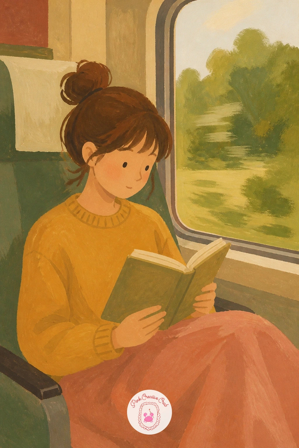 Girl Reading on a Train — Start with the window frame, since everything else in this scene sits inside it. Reading painting