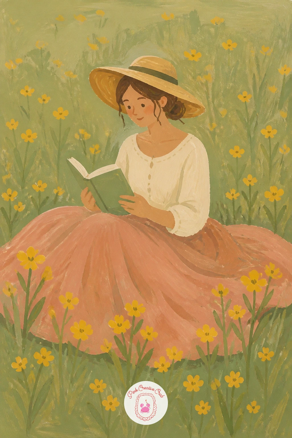Reading in a Field of Buttercups — Lay the field in before the figure, since the flowers need to read as a texture behind her rather than individual shapes