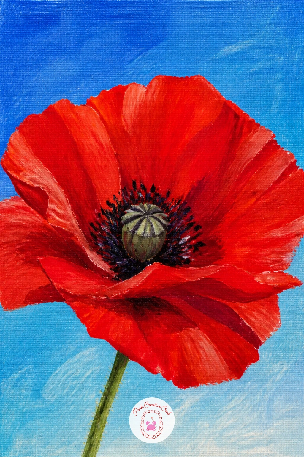 Single Poppy Against Blue Sky — Keep things minimal with one single poppy against a blue sky, the kind of image that teaches you poppy shape without any