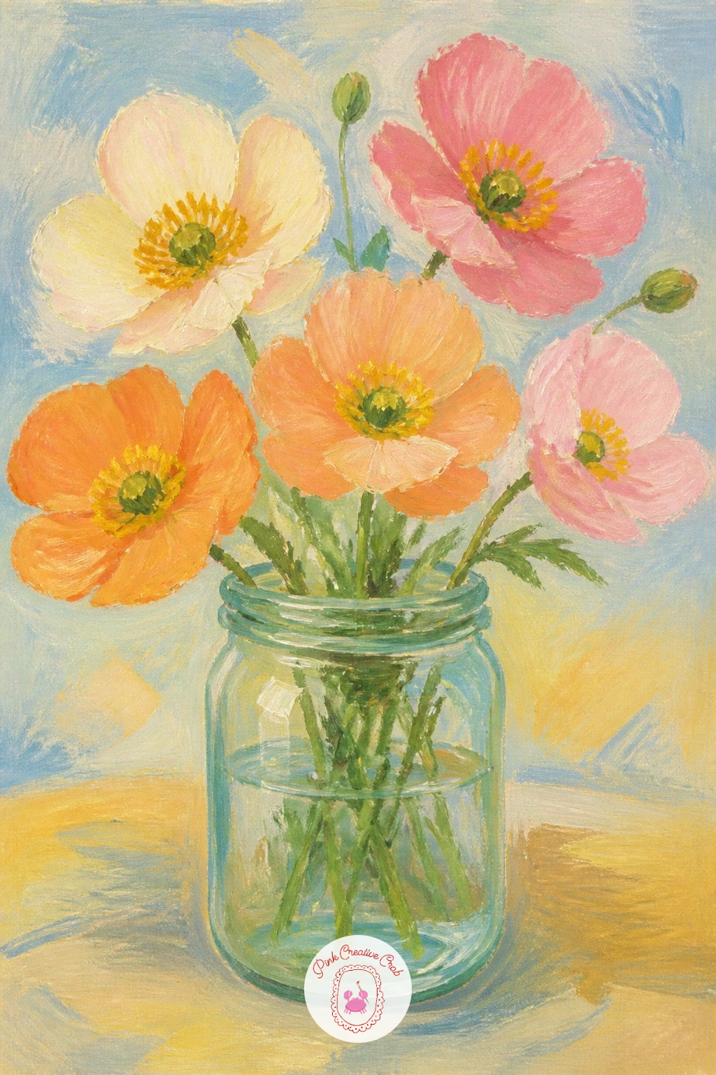 Pastel Icelandic Poppies In A Jar — Move from field color to something softer with pastel Icelandic poppies in a jar, which lean toward apricot, cream and soft