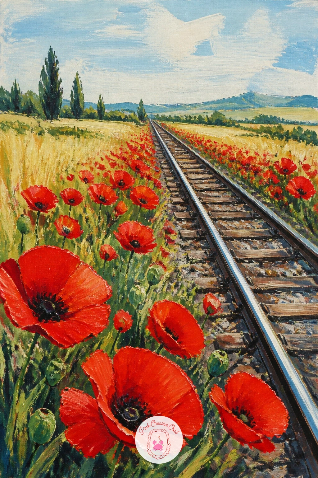 Poppies Along A Railway Line — Add a human touch of place with poppies along a railway line, a classic countryside sight that gives your composition strong