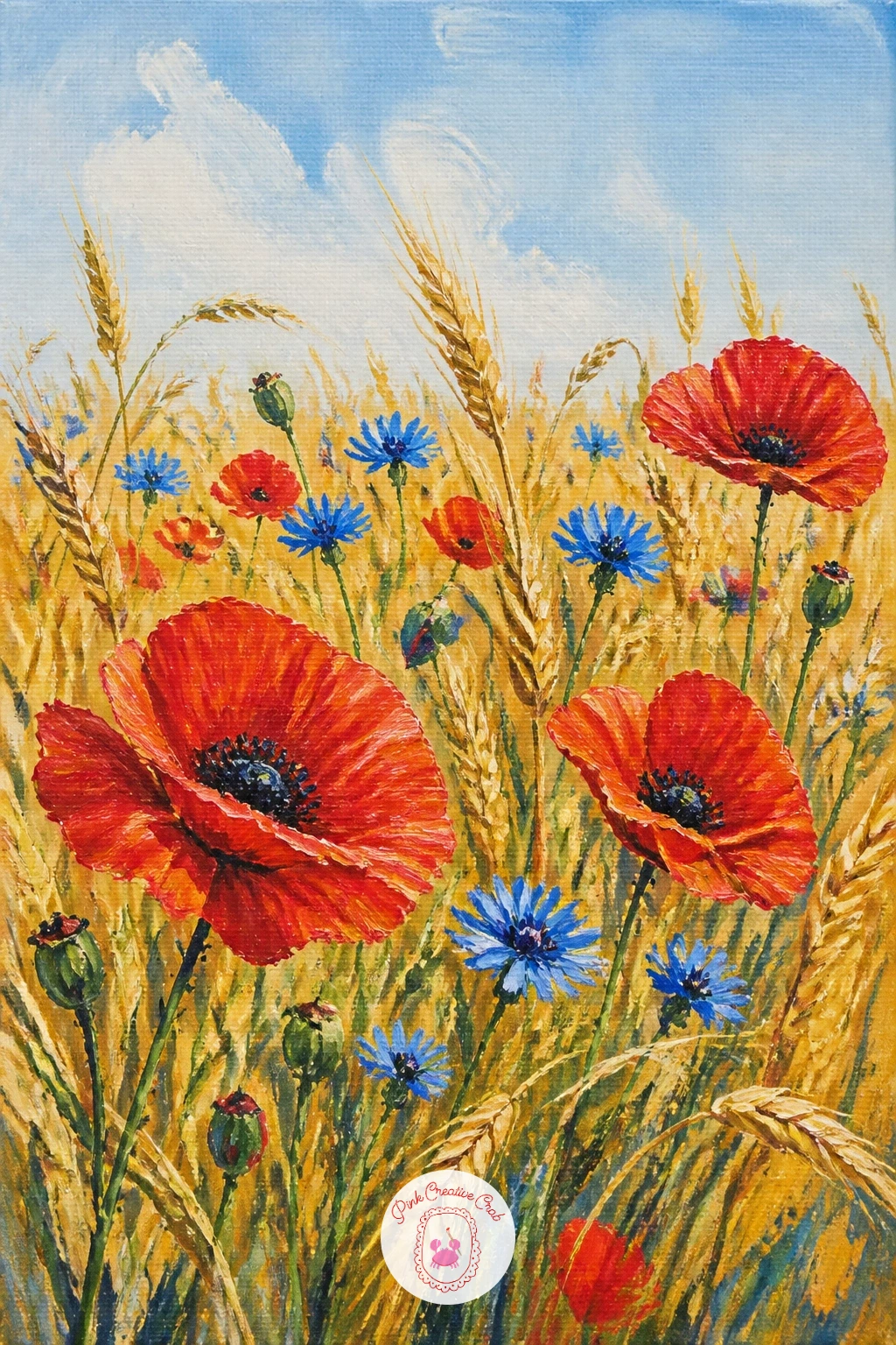 Poppies And Cornflowers Among Wheat — Widen the palette with poppies and cornflowers among wheat, a classic countryside combination of red, blue and gold.