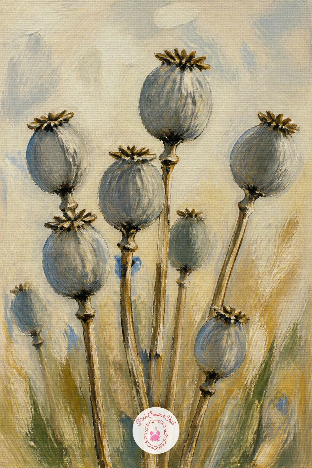 Poppy Seed Heads Drying — Give the flowers a rest and paint poppy seed heads drying instead, the papery blue-grey pods left behind once the petals have