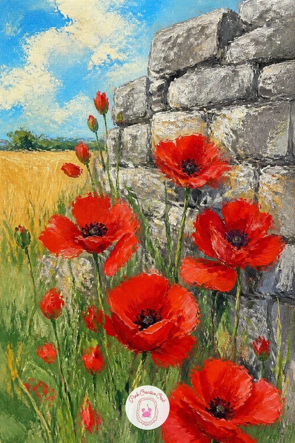 Poppies Beside A Stone Wall — Give the field some structure with poppies beside a stone wall, a lovely contrast between rough grey stone and soft red bloom.