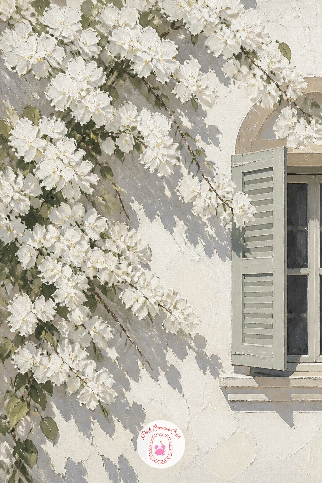 White Bougainvillea on a Villa — Cool the palette right down now for white bougainvillea against the pale stucco of a villa wall, a study in subtle value