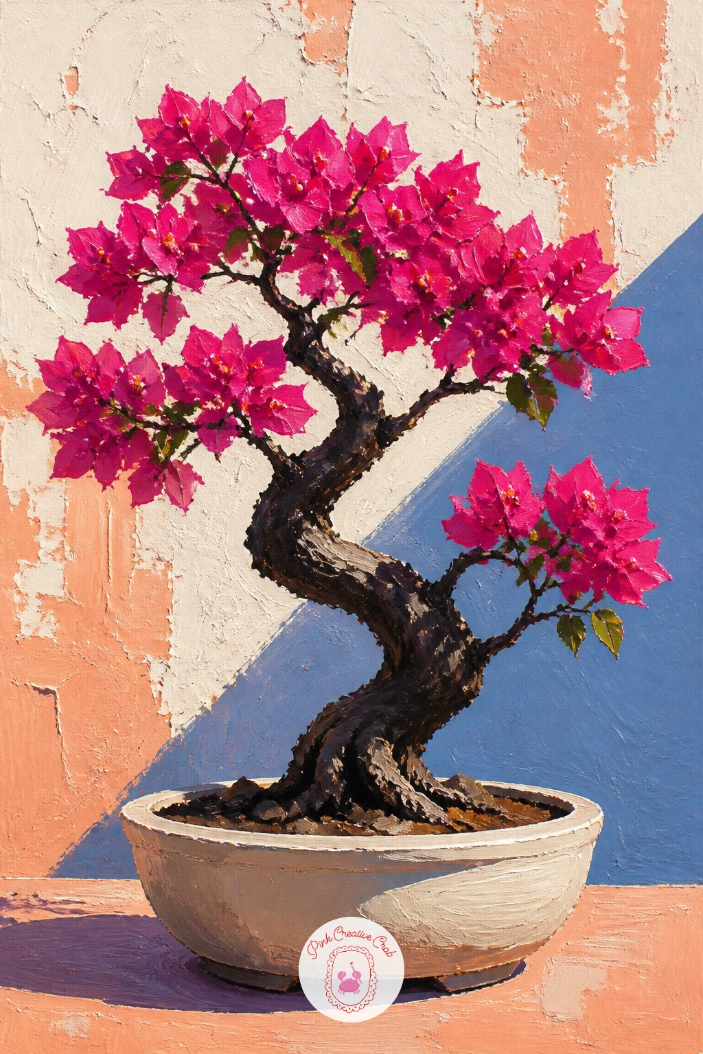 Bougainvillea Bonsai — Bring the whole series down to a tabletop scale with a bougainvillea bonsai, its twisted trunk and tiny clustered flowers sitting in a