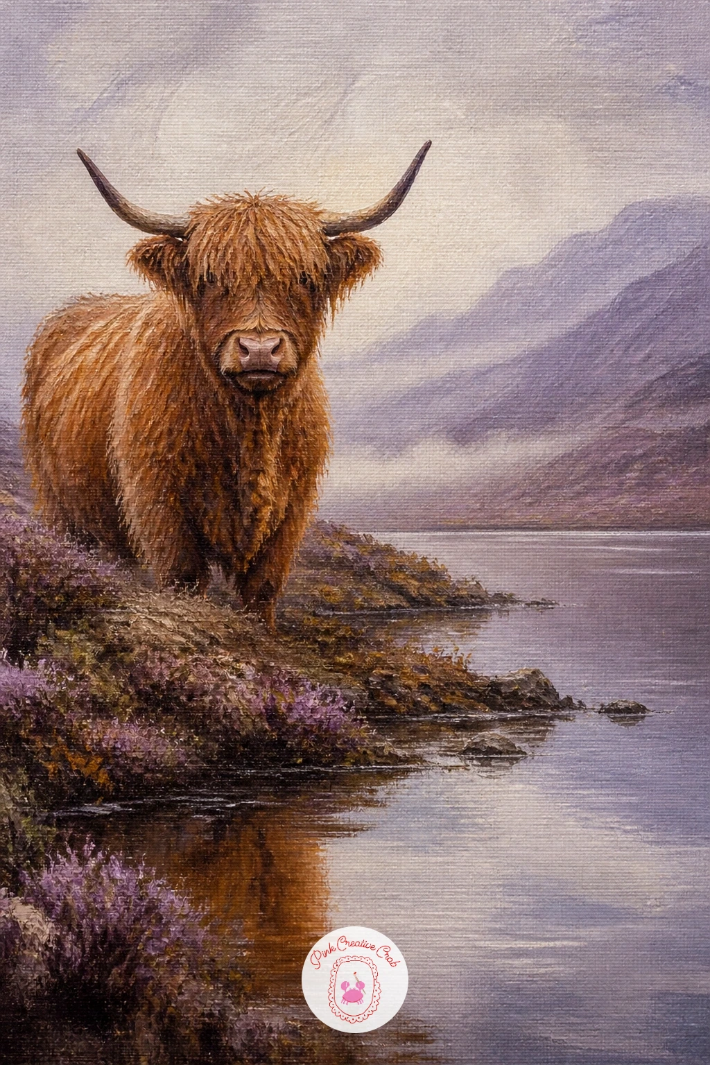 Highland Cow Beside A Misty Loch — Mist is mostly about what you leave soft, so paint a highland cow beside a misty loch by working background to foreground