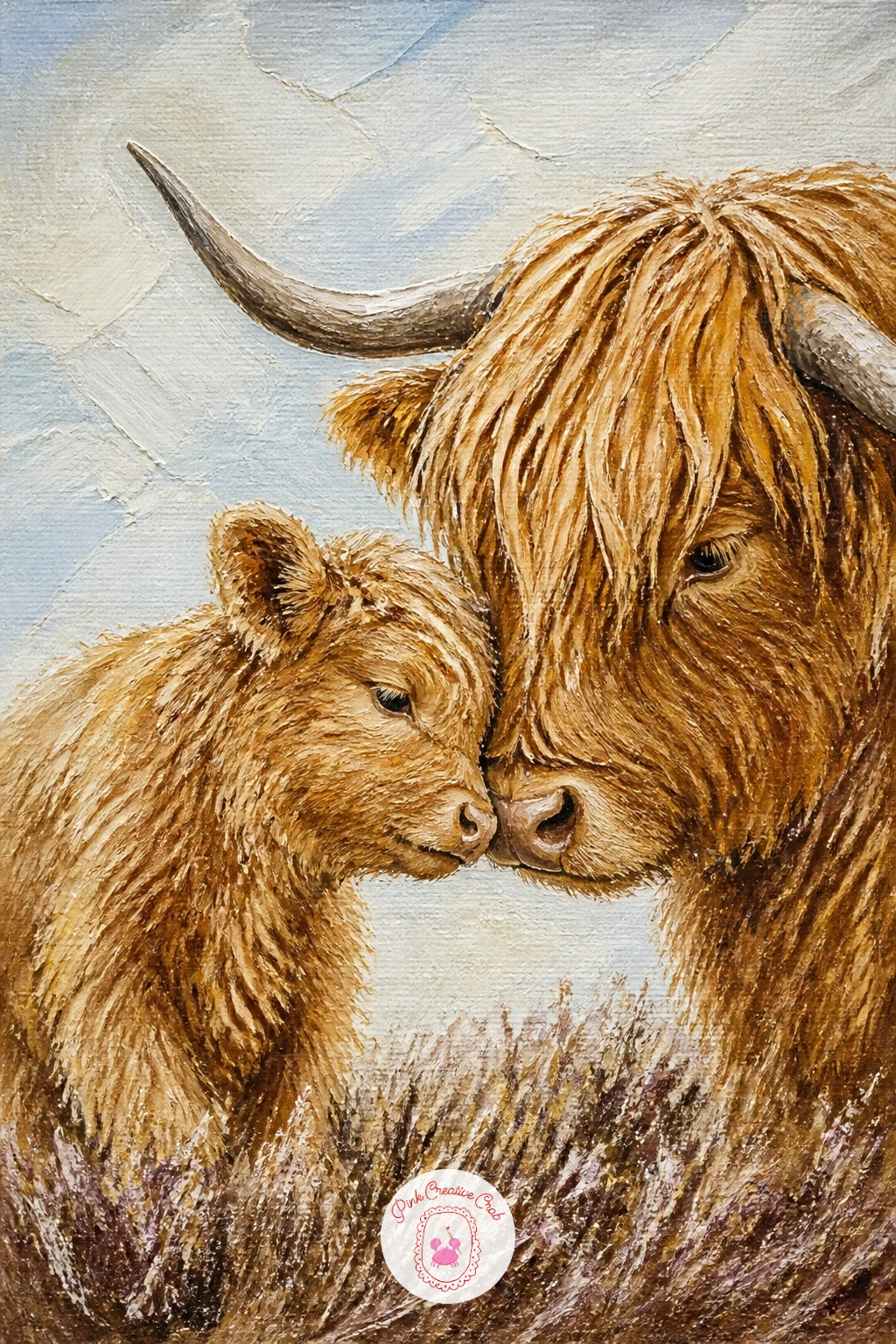 Mother And Calf Nuzzling — Two heads touching is harder than two heads side by side, so for a mother and calf nuzzling, sketch the basic placement lightly in
