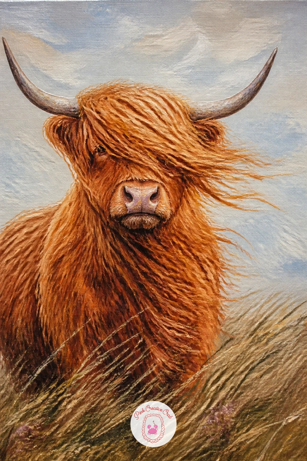 Highland Cow With Fringe Blowing In Wind — Direction of every stroke matters more than usual for a highland cow with its fringe blowing in the wind, since the
