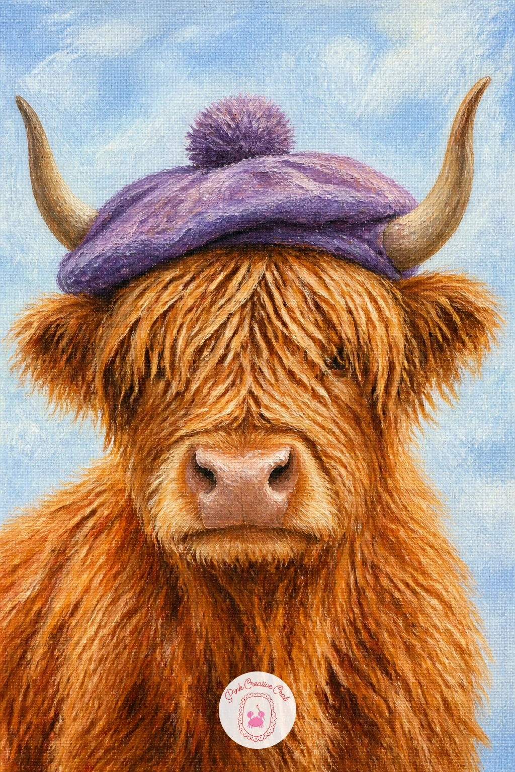 Highland Cow In A Tam O'Shanter Hat — For a bit of personality and a nod to Scottish tradition, dress your highland cow in a tam o'shanter hat, the soft round