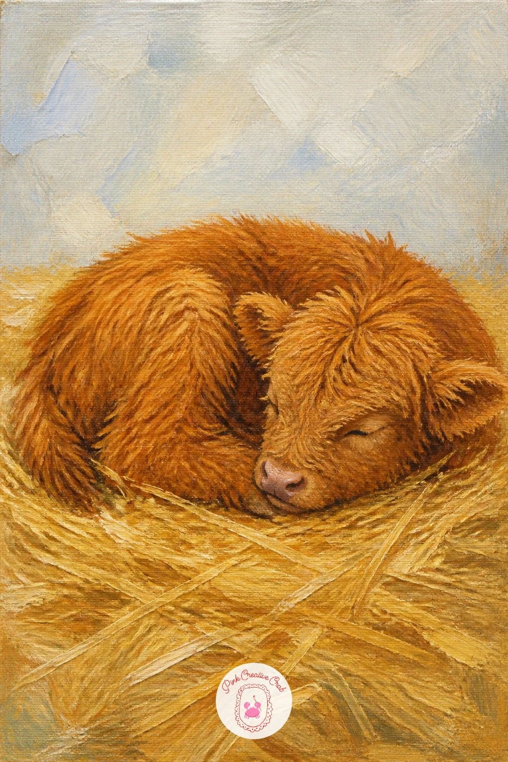 Highland Calf Asleep In Straw — Soft, rounded and low to the ground, a highland calf asleep in straw is one of the gentlest compositions on this list and a