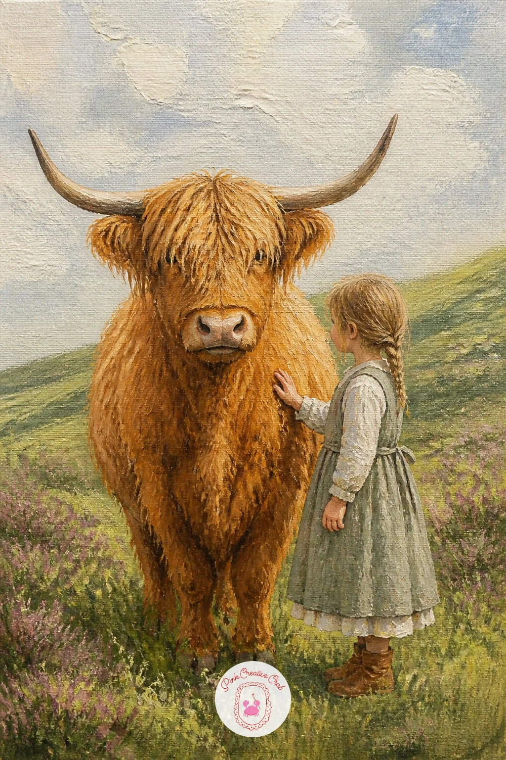 Highland Cow And A Farmer Girl — Scale and placement decide whether a highland cow and a farmer girl reads as a sweet farmhouse scene or an awkward one, so