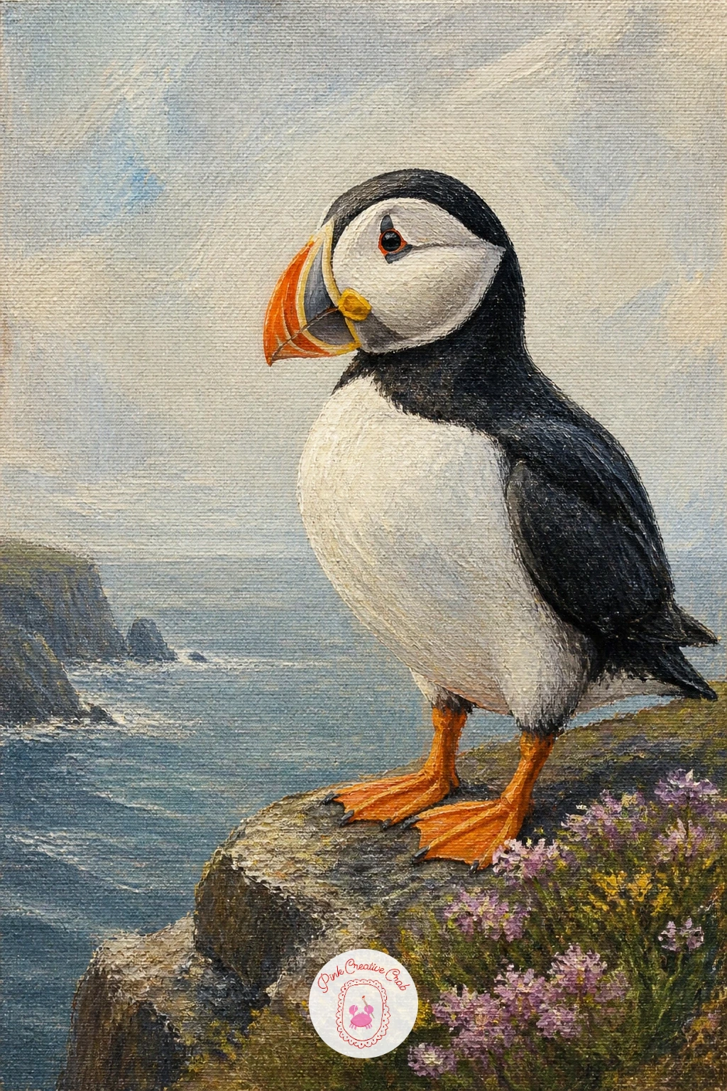 Puffin On A Sea Cliff — Now head for the coast with a puffin on a sea cliff, a great subject for practicing clean color blocking after all the soft fur