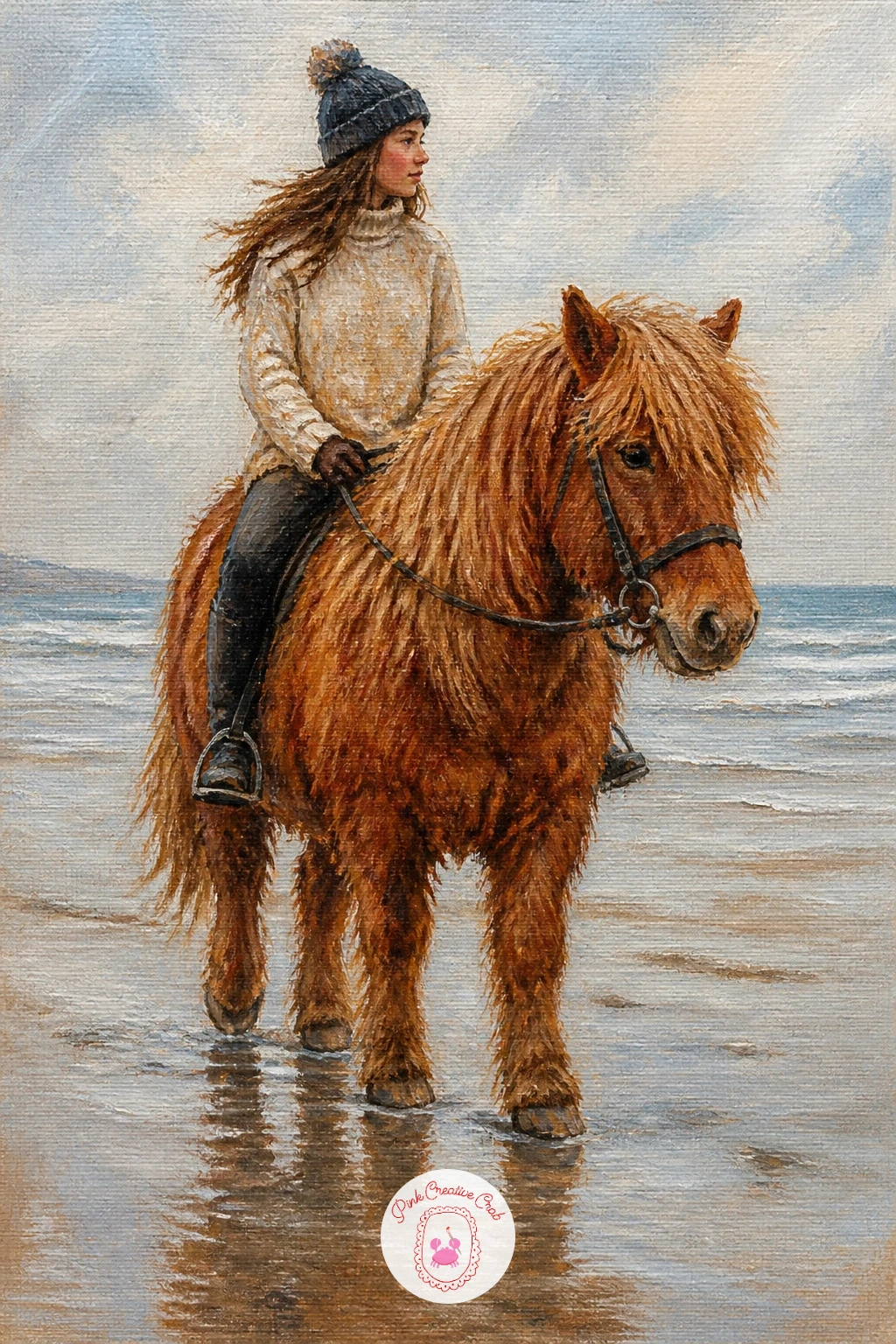 Highland Pony With Rider On A Beach — Bring the whole list toward the coast with a highland pony and rider on a beach, a livelier composition to finish on