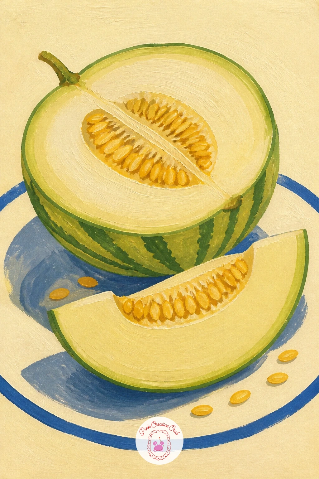 Melon Sliced On A Hot Afternoon — Cool things down with a melon sliced open on a plate, the kind of simple, juicy subject that paints beautifully in flat