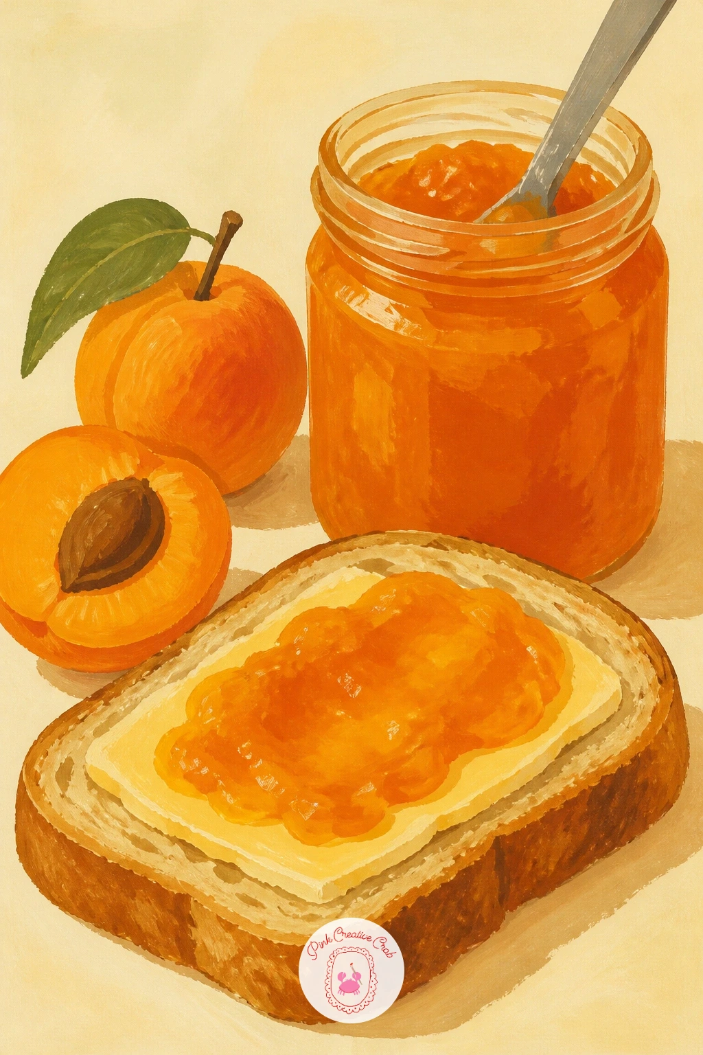 Apricot Jam With Bread And Butter — Bring the fruit indoors again for a cozy breakfast still life of apricot jam with bread and butter. Pomegranate painting