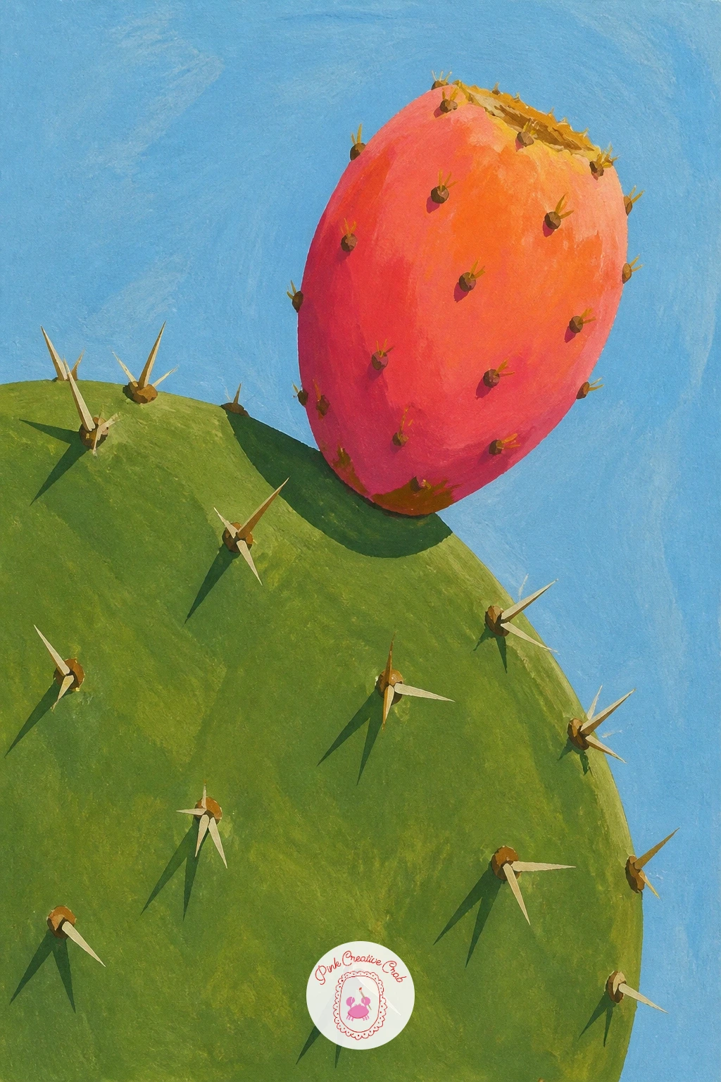 Prickly Pear On A Cactus In The Sun — Step into the sun-baked edge of the Mediterranean landscape with a prickly pear growing on its cactus pad. Pomegranate