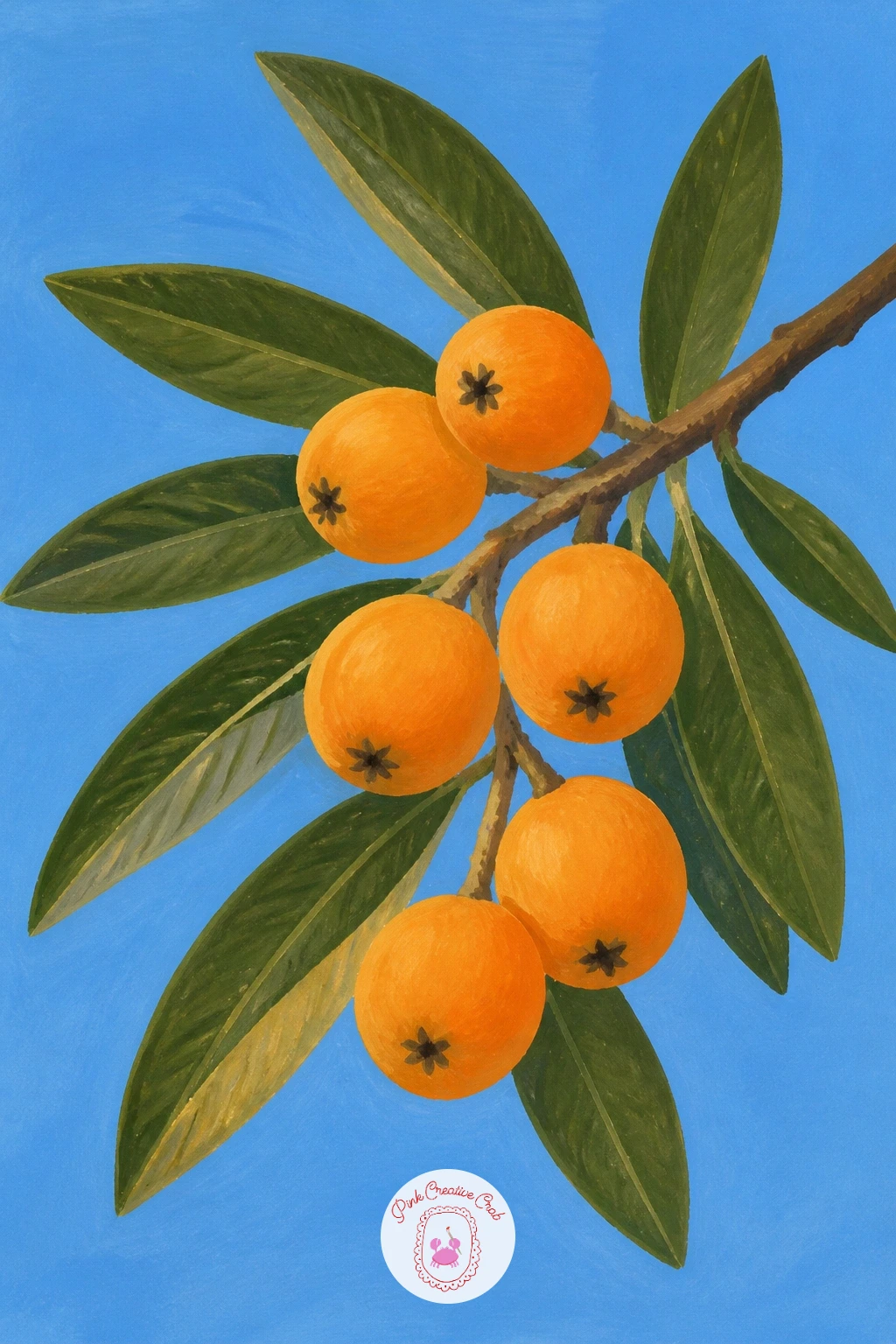 Branch Of Loquats Against A Blue Sky — Finish the fruit tree moments with a branch of loquats held up against a clear blue sky. Pomegranate painting
