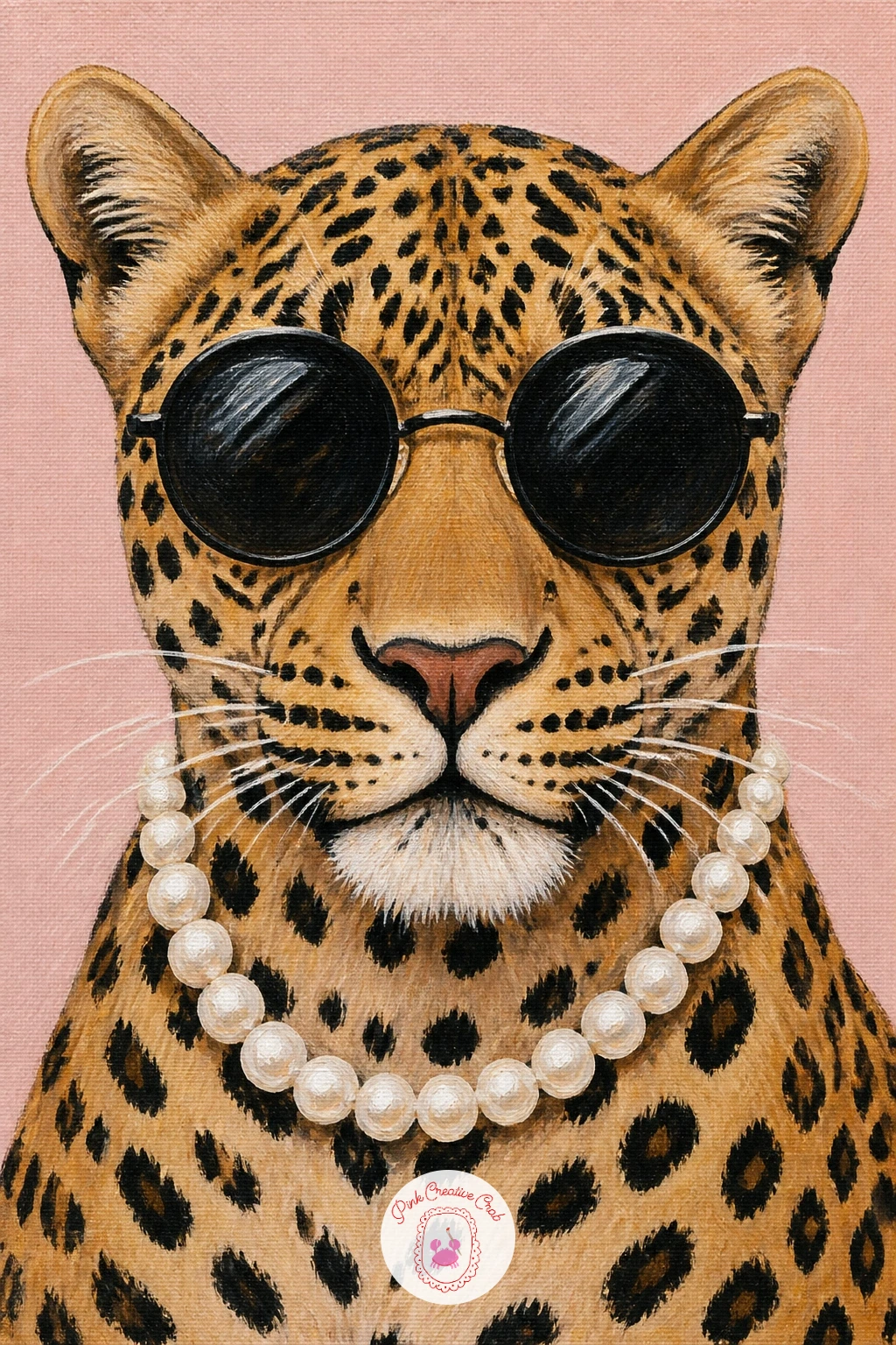 Leopard in a Pearl Necklace and Sunglasses — Give the leopard trend its full fashion treatment with leopard in a pearl necklace and sunglasses, a close up