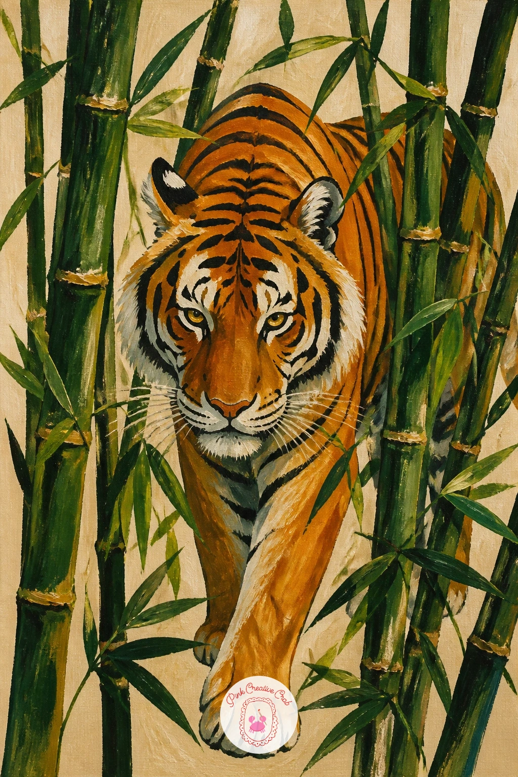 Tiger in a Bamboo Forest — Move into the other wild cats with tiger in a bamboo forest, where vertical stripes against vertical bamboo stalks make a striking