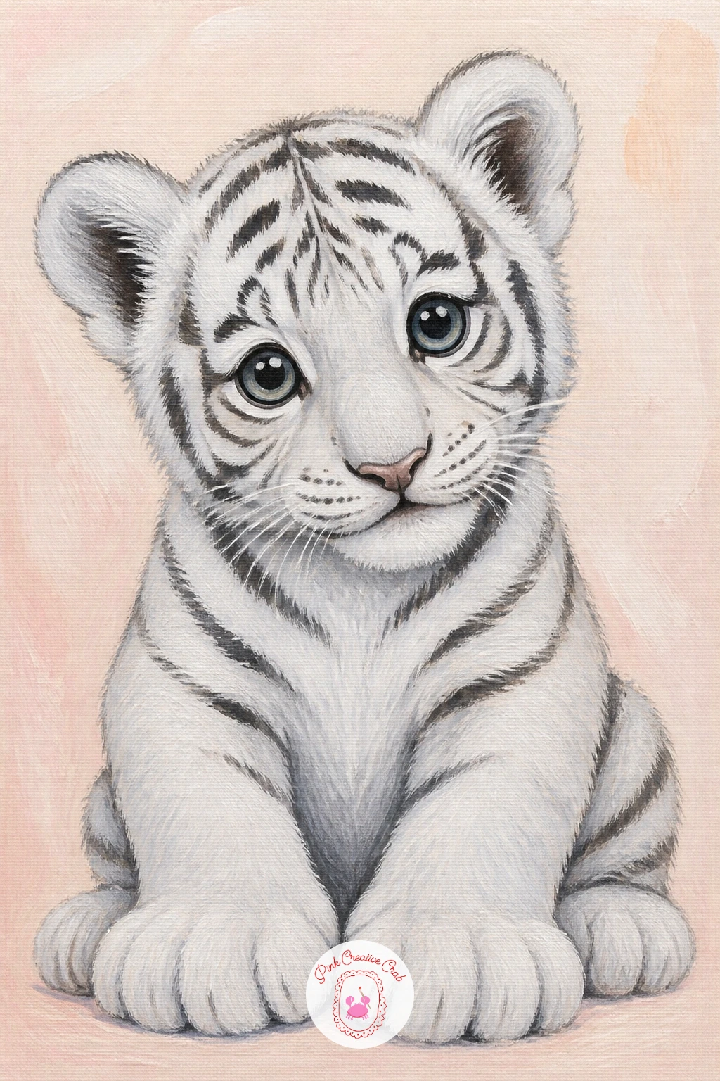 White Tiger Cub — White tiger cub brings a softer palette and a rounder, younger body shape than the adult tiger before it. Leopard painting
