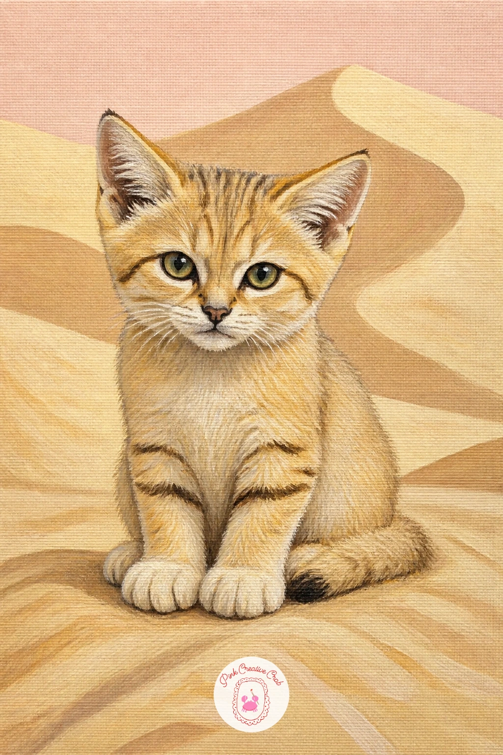 Sand Cat in the Dunes — Sand cat in the dunes strips the palette right back to warm neutrals and soft curves. Leopard painting