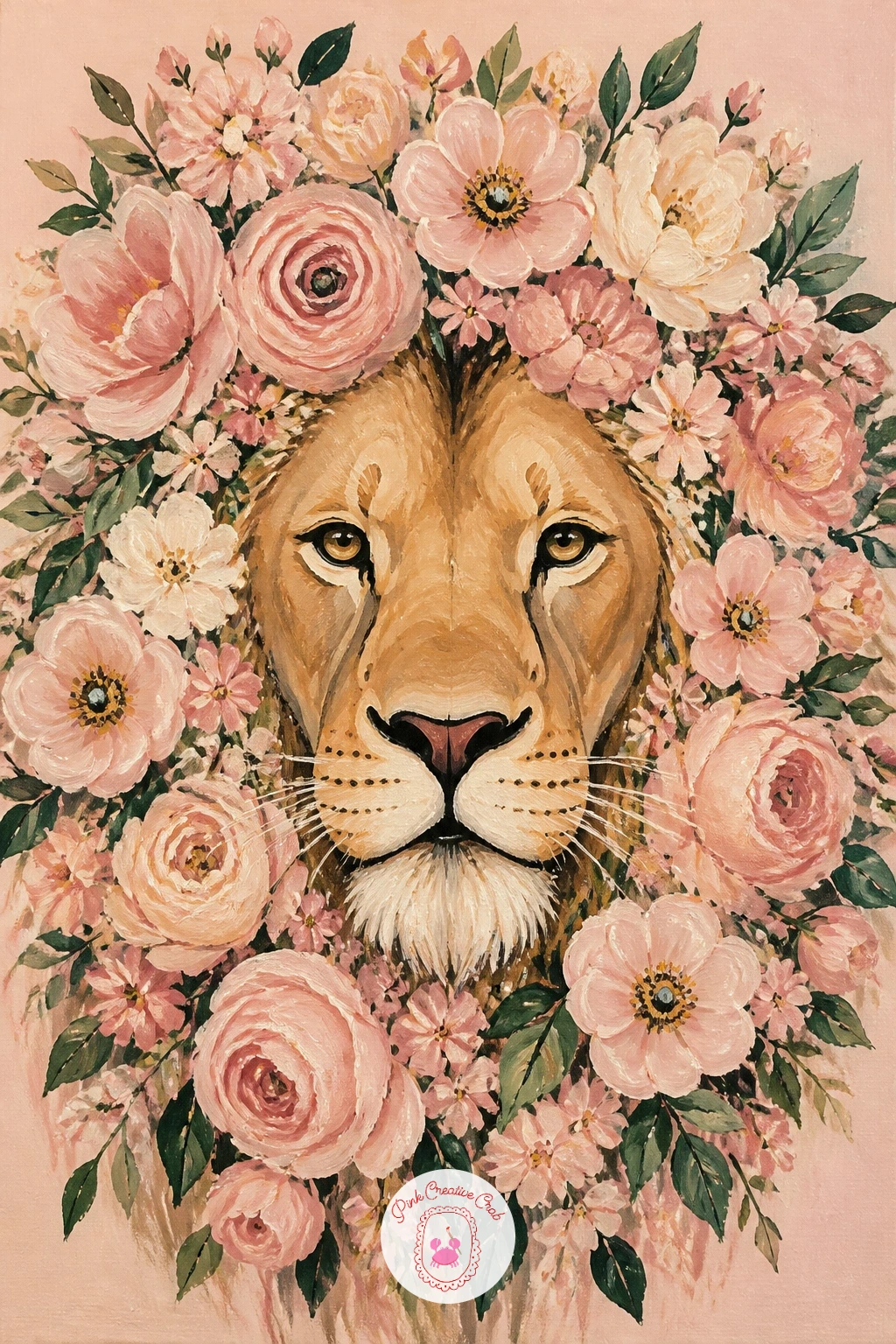Lion With a Mane of Flowers — Lion with a mane of flowers takes the decor and fashion angle furthest, swapping real fur for a mane built entirely from painted