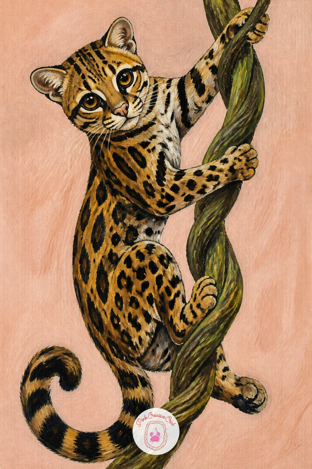 Margay Climbing a Vine — Close the whole list with margay climbing a vine, the most acrobatic pose of the set thanks to this cat's famously flexible ankles