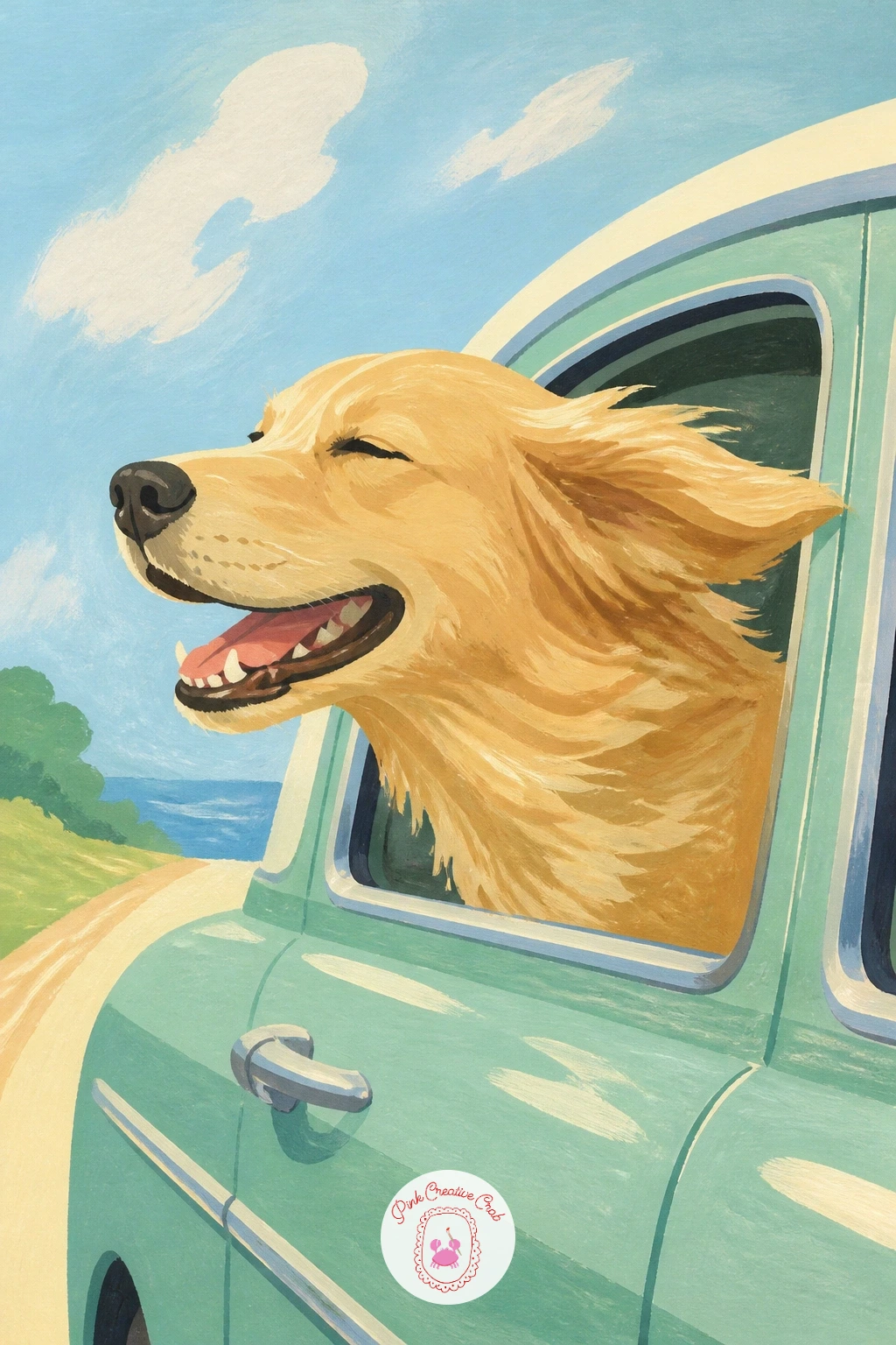 Dog With Its Head Out the Window — Give the Mini's passenger seat to a happy dog next, head out the window of a vintage car, ears blown back by the wind.