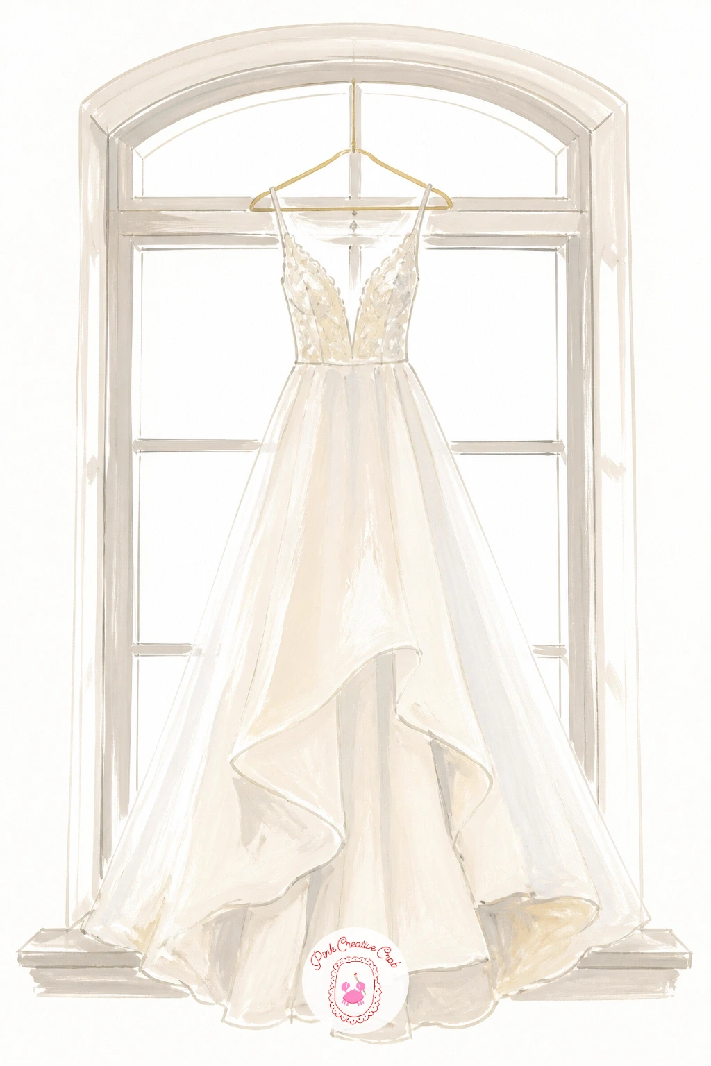 Wedding Dress Hanging in a Window — Move from a figure to an object and paint a wedding dress hanging alone in a window, which teaches you how gouache handles