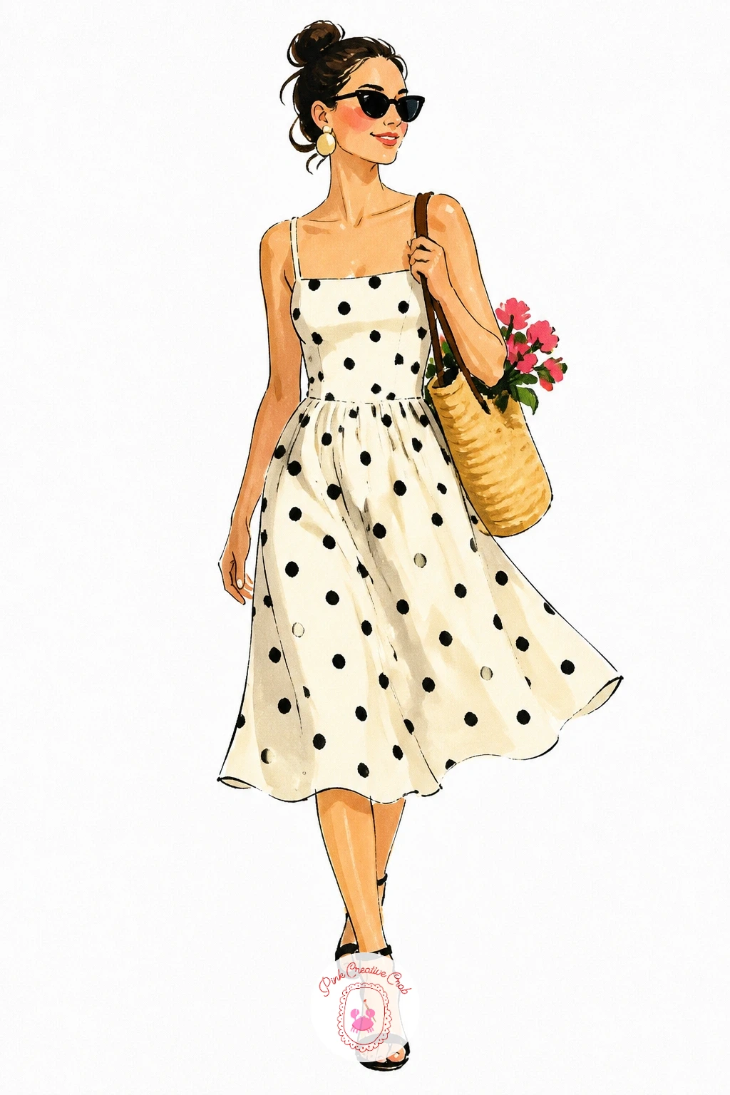 Polka Dot Sundress on a Sunny Street — Start with the girl in a polka dot sundress, because the shapes are the simplest in this whole list and the payoff is