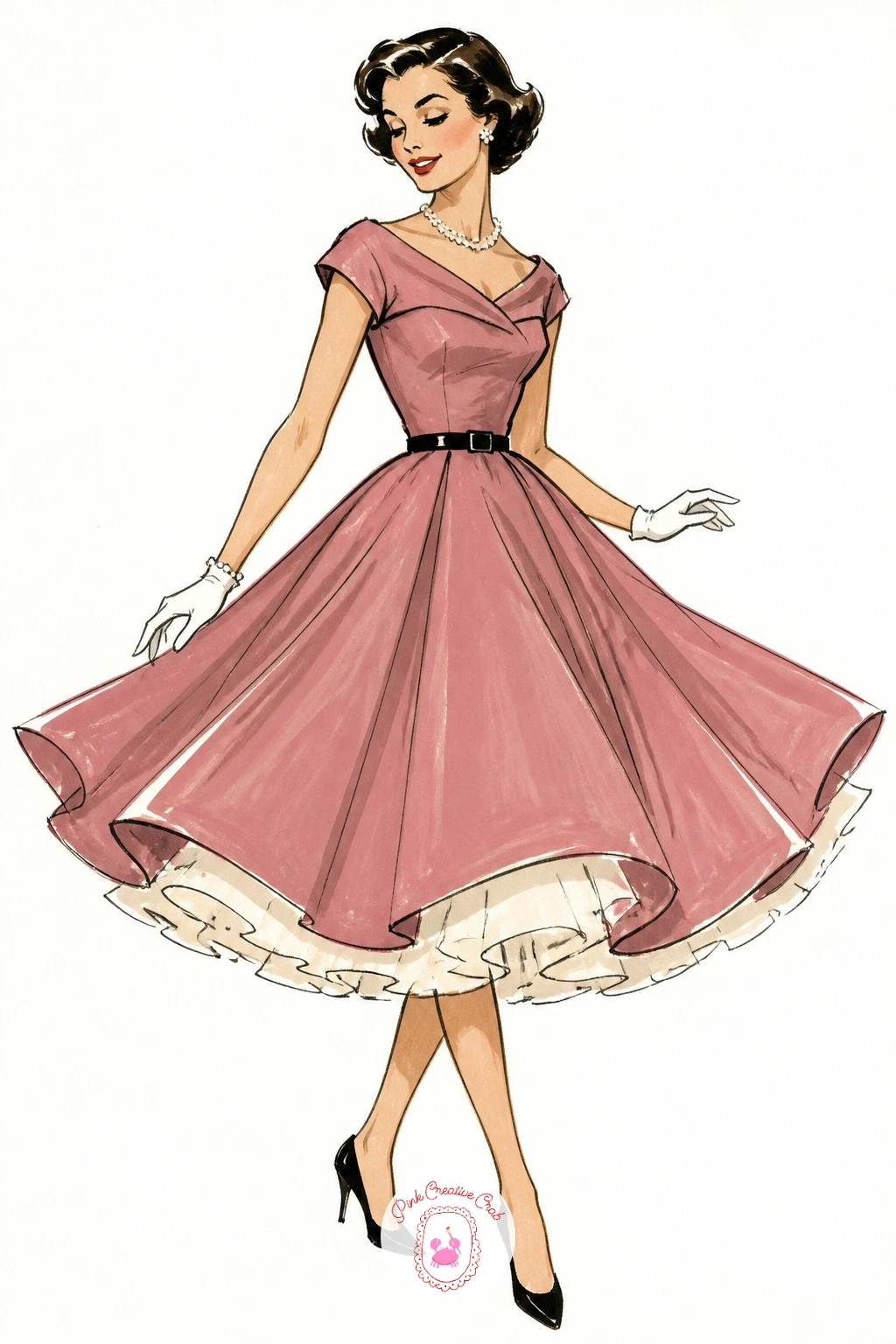 1950s Swing Dress With a Full Petticoat — Structure separates a swing dress from the sundresses you have already painted, so give yourself a measuring trick